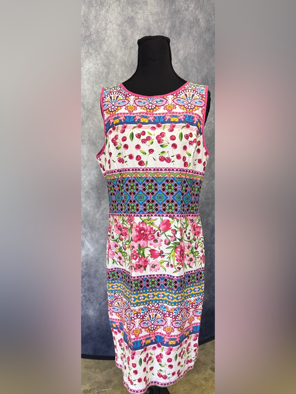 Chetta B Pink Multi Floral & Geometric Sleeveless Midi Dress
